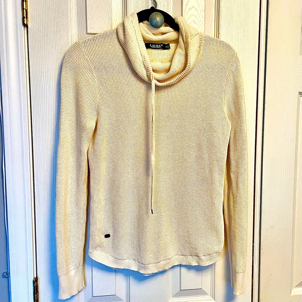 Lauren by Ralph Lauren cream cowl neck waffle knit long sleeve size M